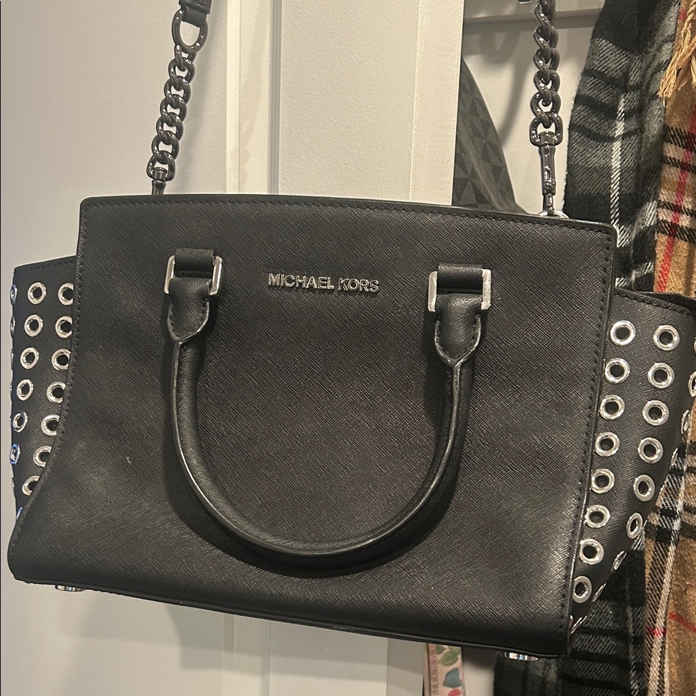 Michael Kors Black Shoulder Bag with Eyelet Accents